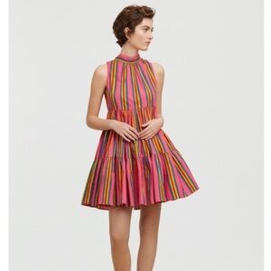 Lisa Corti Summer Wedding Guest Dress 100% Cotton Halter Mini Colorful Fun NEW